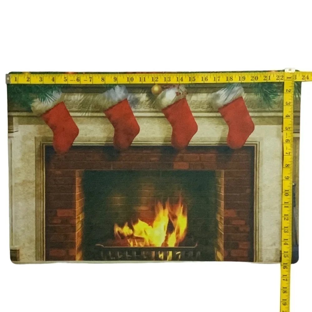 Holiday Doormat Fireplace Christmas Stockings Rectangle 16 X 24 In Multicolor